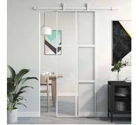 Porte Coulissante, Porte de Grange, Porte Intérieur, Porte de Chambre à Coucher Cuisine Entrée, Blanc 76x205 cm Verre Trempé Aluminium