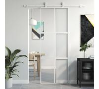 Porte Coulissante, Porte de Grange, Porte Intérieur, Porte de Chambre à Coucher Cuisine Entrée, Blanc 76x205 cm Verre Trempé Aluminium