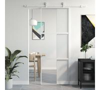 Porte Coulissante, Porte de Grange, Porte Intérieur, Porte de Chambre à Coucher Cuisine Entrée, Blanc 76x205 cm Verre Trempé Aluminium
