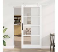vidaXL Porte coulissante Blanc 93 x 202 cm Bois de pin massif et verre 3332232