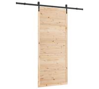 vidaXL Porte coulissante en bois de pin massif brune, style ferme, 200 cm, avec des rails ajustables. Parfaite pour l'entrée ou le salon. Dimensions : 100 x 208 cm. Inclut des accessoires en bois de p