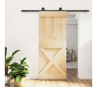 Porte coulissante et kit de quincaillerie 85x210 cm pin massif, porte intérieure, porte de grange intérieure, porte de grange