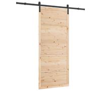 vidaXL Porte coulissante 80 x 208 cm en bois de pin marron, style ferme, finition rustique, pièces ajustables, panneau intérieur, avec rails, butées, rouleaux, installation facile, parfait pour la ma