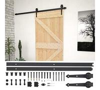 vidaXL Porte coulissante NARVIK, 90x210 cm, Bois de pin massif, Finition naturelle, Kit quincaillerie acier thermolaqué, Noir, Porte de grange gain de place, Rail inclus, Décoration intérieure