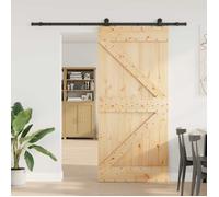 vidaXL Porte coulissante NARVIK Naturel et noir 90 x 210 cm (213,5 cm), Quincaillerie de porte coulissante moderne, mécanisme gain de place, rail en bois pour diviseurs d'intérieur
