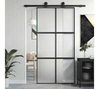vidaXL Porte coulissante noir 102,5x205 cm verre trempé aluminium