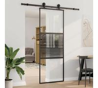 vidaXL Porte coulissante Noir 76 x 205 cm verre trempé, aluminium