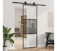 vidaXL Porte coulissante Noir 76 x 205 cm verre trempé, aluminium