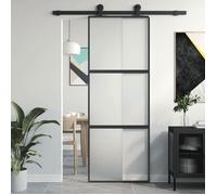 vidaXL Porte coulissante noir 76x205 cm verre trempé aluminium 155198