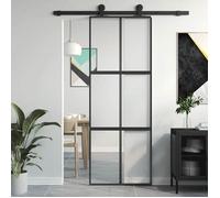 vidaXL Porte coulissante noir 76x205 cm verre trempé aluminium