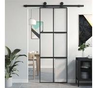 vidaXL Porte coulissante noir 76x205 cm verre trempé aluminium