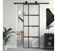 vidaXL Porte coulissante noir 76x205 cm verre trempé aluminium