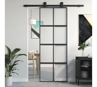 vidaXL Porte coulissante noir 76x205 cm verre trempé aluminium