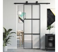 vidaXL Porte coulissante noir 76x205 cm verre trempé aluminium