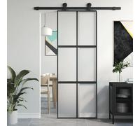 vidaXL Porte coulissante noir 76x205 cm verre trempé aluminium