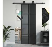 vidaXL Porte coulissante noir 76x205 cm verre trempé aluminium 155225