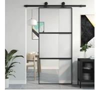vidaXL Porte coulissante noir 90x205 cm verre trempé aluminium