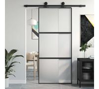vidaXL Porte coulissante noir 90x205 cm verre trempé aluminium