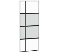 Porte Coulissante, Porte de Grange, Porte Intérieur, Porte de Chambre à Coucher Cuisine Entrée, Noir 90x205 cm Verre Trempé Aluminium