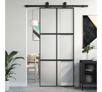 vidaXL Porte coulissante noir 90x205 cm verre trempé aluminium