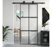 vidaXL Porte coulissante noir 90x205 cm verre trempé aluminium