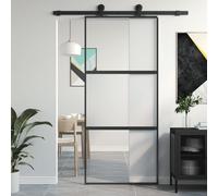 vidaXL Porte coulissante noir 90x205 cm verre trempé aluminium