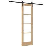vidaXL Porte coulissante Orkdal avec quincaillerie en Bois Massif et Verre Naturel et Noir 61X198.5 cm intérieur pour Couloir Salon Composants Ajustables intérieur pin Minimaliste Opaque Ensemble Fer