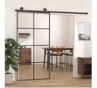 vidaXL Porte Coulissante Porte de Grange Porte d'Intérieur Système de Porte Maison Butée de Porte Noir 102,5x205 cm Verre 151674