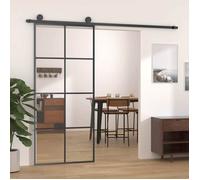 vidaXL Porte Coulissante Porte de Grange Porte d'Intérieur Système de Porte Maison Butée de Porte Noir 90x205 cm Verre ESG 151670