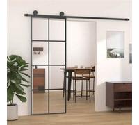 vidaXL Porte Coulissante Porte de Grange Porte d'Intérieur Système de Porte Maison Butée de Porte Noir 76x205 cm Verre ESG 151666 Noir G