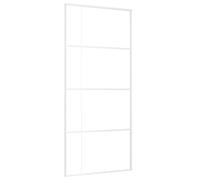 vidaXL Porte Coulissante Porte de Grange Porte d'Intérieur Système de Porte Maison Butée de Porte Verre ESG Dépoli et Aluminium 90x205 cm Blanc
