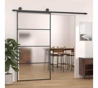 vidaXL Porte Coulissante Porte de Grange Porte d'Intérieur Système de Porte Maison Butée de Porte Verre ESG Dépoli Aluminium 151663 Noir G