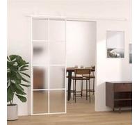 Porte Coulissante Porte de Grange Porte d'Intérieur Système de Porte Maison Butée de Porte Verre ESG Dépoli et Aluminium 76x205 cm Blanc