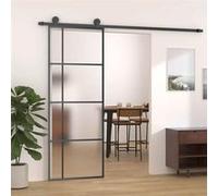 vidaXL Porte Coulissante Porte de Grange Porte d'Intérieur Système de Porte Maison Butée de Porte Verre ESG Dépoli et 151679 Noir G
