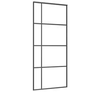 vidaXL Porte Coulissante Porte de Grange Porte d'Intérieur Système de Porte Maison Butée de Porte Verre ESG Dépoli et Aluminium 90x205 cm Noir