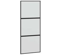 vidaXL Porte Coulissante, Porte de Grange, Porte Intérieur, Porte de Chambre à Coucher Cuisine Entrée, Noir 90x205 cm Verre Trempé Aluminium