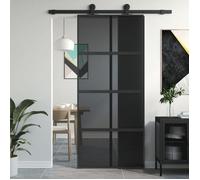 vidaXL Porte Coulissante, Porte de Grange, Porte Intérieur, Porte de Chambre à Coucher Cuisine Entrée, Noir 90x205 cm Verre 155226