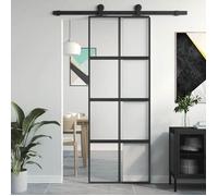 vidaXL Porte coulissante 155222 – porte de grange intérieure en verre Noir 76x205 cm