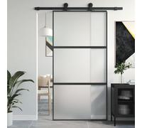 vidaXL Porte Coulissante, Porte de Grange, Porte Intérieur, Porte de Chambre à Coucher Cuisine Entrée, Noir 102,5x205 cm Verre Trempé Aluminium