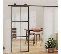 vidaXL Porte coulissante Verre ESG et aluminium 76x205 cm Transparent et Noir, 76 x 205 cm, 22kg Noir G