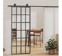 vidaXL Porte coulissante Verre ESG et aluminium 76x205 cm Transparent et Noir, 76 x 205 cm (l x H)