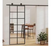 vidaXL Porte coulissante Verre ESG et aluminium 76x205 cm Transparent et Noir, 76 x 205 cm (l x H), 22kg