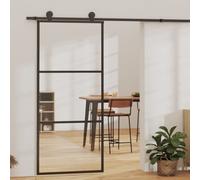 Porte coulissante Verre ESG et aluminium 90x205 cm Noir
