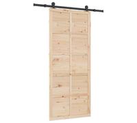 vidaXL Porte de grange coulissante 80 x 208 cm en pin massif brun rustique. Elle fonctionne super bien. Son mécanisme en métal noir est réglable, et la finition naturelle apporte une touche chaleureu