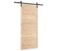 vidaXL Porte de grange en bois brut, brun, en pin massif avec des pièces en acier, 80 x 208 cm. Mécanisme fluide, à utiliser à l'intérieur, besoin de deux personnes pour l'assembler. Parfaite pour les