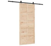 vidaXL Porte de grange rectangulaire coulissante 80 x 208 cm en pin massif texturé brun. Mécanisme ajustable pour l'intérieur, fonctionnement fluide, rails métalliques solides et finition bois nature