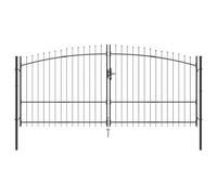 Vidaxl Porte De Jardin Avec Sommet En Fer De Lance À Double Battant Grise 175x400 Cm Acier
