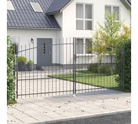 Vidaxl Porte De Jardin Avec Sommet En Fer De Lance À Double Battant Grise 175x400 Cm Acier