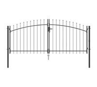 vidaXL Porte de Jardin avec Sommet en Lance à Double Battant Gris 150x300 cm Acier