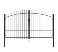Vidaxl Porte De Jardin Avec Sommet En Lance, Double Battante, Gris 175x300 Cm En Acier